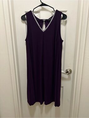 MSK Sleeveless V-Neck Purple Dress with Silver Trim